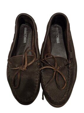 Minnetonka Deerskin Kilty Moccasins Women’s 8.5 Soft Leather Brown